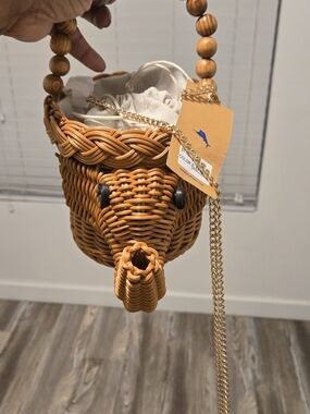 Tommy Bahama Woven Rattan Elephant Crossbody Bag in Honey Brown